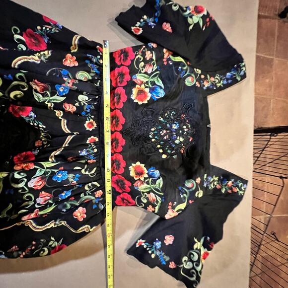 By Megan black floral embroidered dress womens M square neck midi 3/4 sleeve NWT - Picture 12 of 13